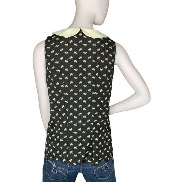 COLOR BLOCK Peter Pan Collar Women Top Color Black with White Daisy prin… - Picture 4 of 9